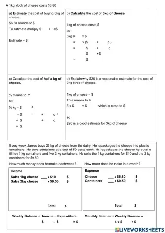 Unit Price and Budgeting CHEESE