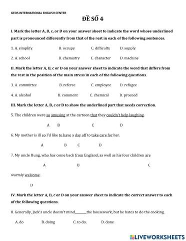 Đề luyện thi vào 10 số 4