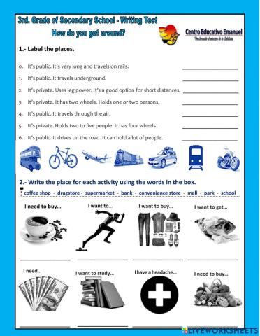 3rd. Grade of Secondary School - Writing - Test