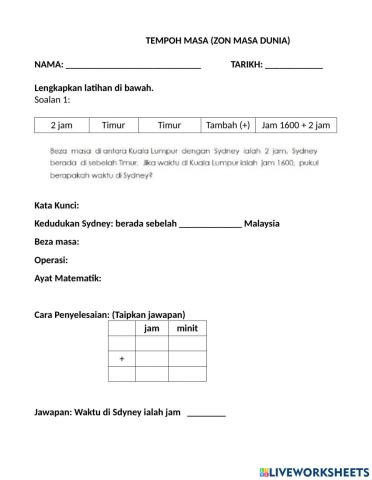 Matematik  Tahun 6- Zon Masa Dunia
