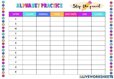 Alphabet practice - stop the pencil