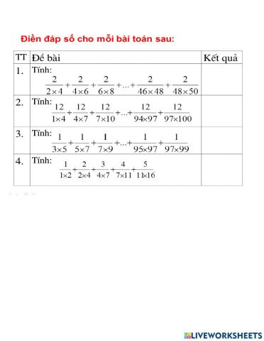 Chuyên đề tính nhanh dãy phân số 1