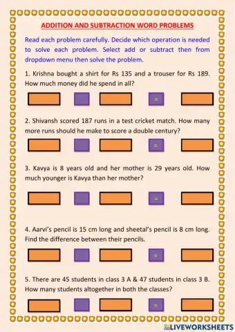 Addition and Subtraction word problems
