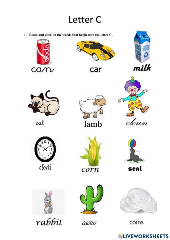 Reading words with beginning C hard sound -K-