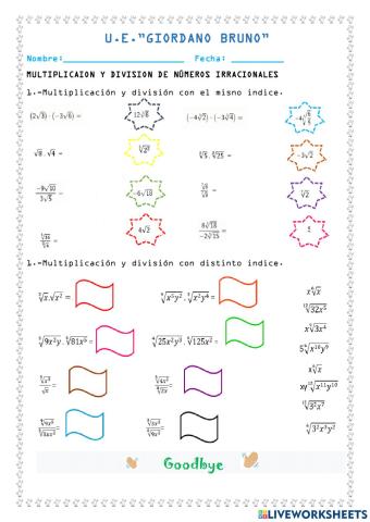 Multiplicación y División de racicales