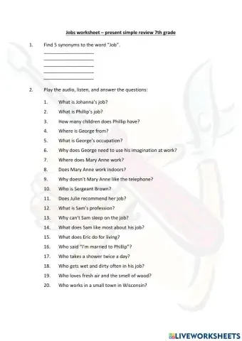 Jobs - listening comprehension activity