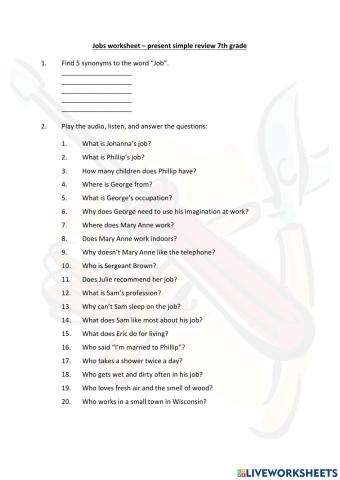 Jobs - listening comprehension activity