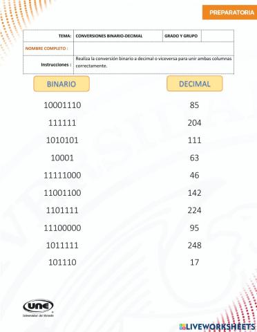 Conversiones binario-decimal