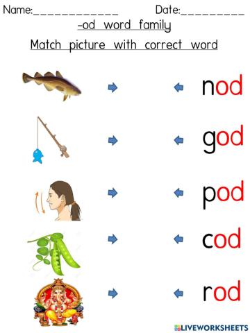 -od word family (Match picture with correct word)