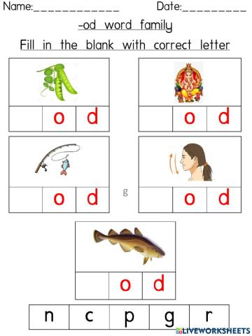 -od word family (Fill in the blank with correct letter)