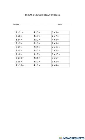 Calculo mental de tablas de multiplicar