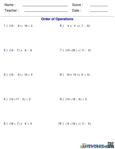 Order of Operations 6