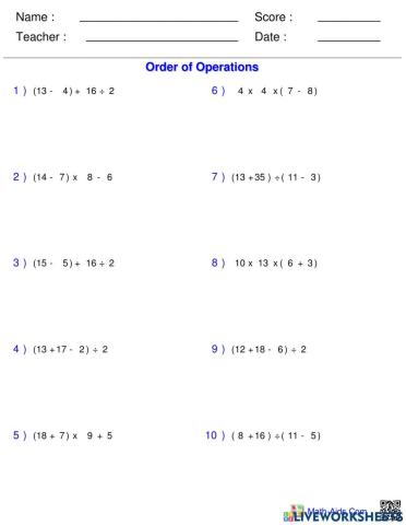 Order of Operations 6