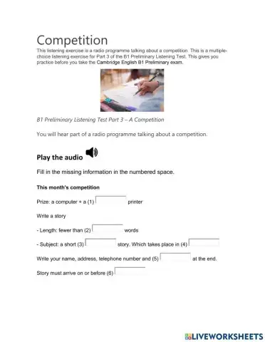 B1 Preliminary Listening Test Part 3 – A Competition