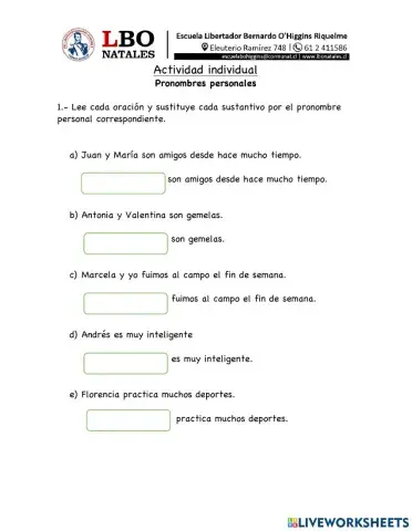 Actividad individual: Pronombres personales