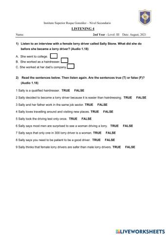 2nd Year - Level III - Listening 4