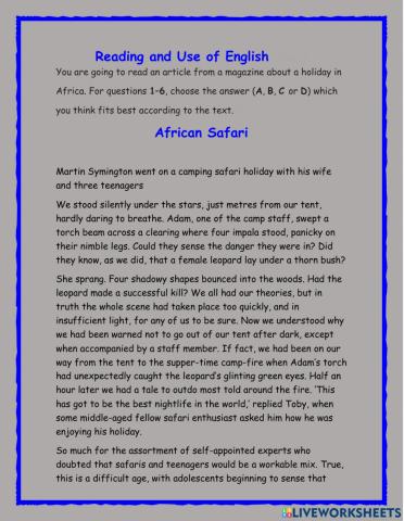 Reading and use of english