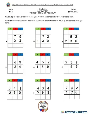 Adición con y sin reserva