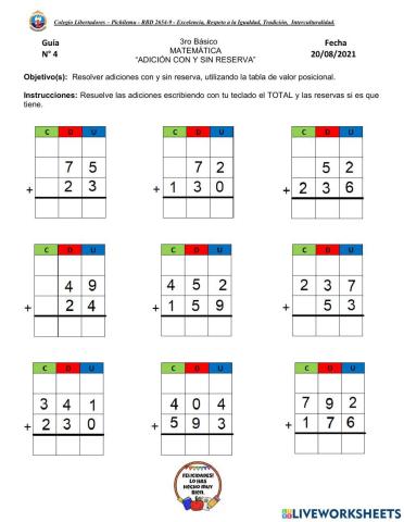 Adición con y sin reserva