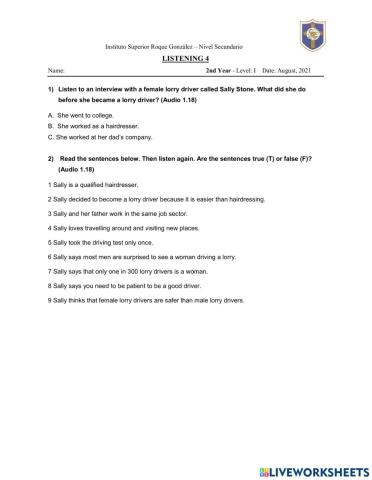 2nd Year - Level I - Listening 4