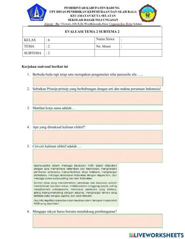 Evaluasi Tema 2 Subtema 2