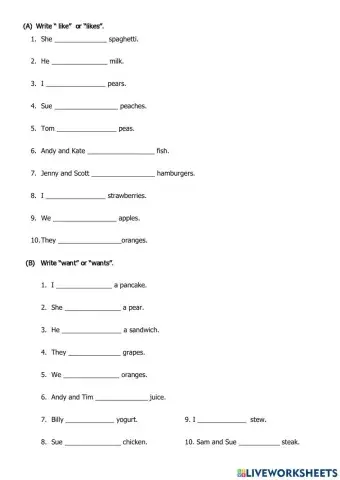 Like, Likes, want or wants