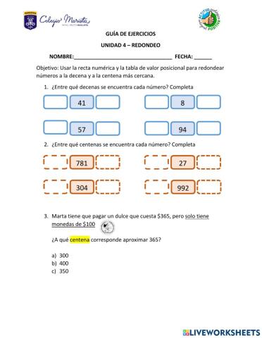 Redondeo a la decena  y a la centena