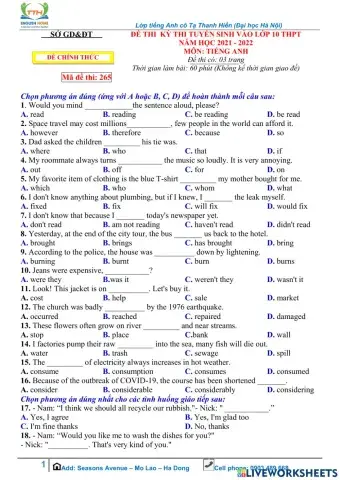 Grade 9 Test - Thi vào 10
