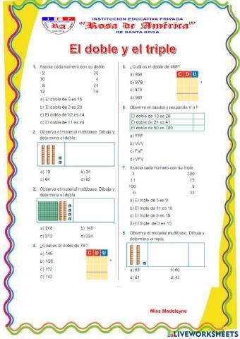 El doble y triple de un numero natural