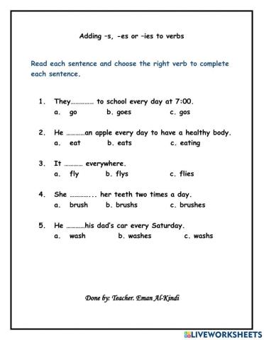 Adding -s, -es or -ies to verbs