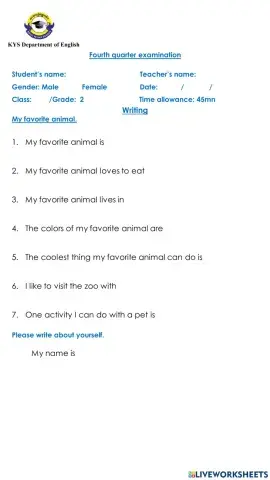 Fourth Quarter Examination (Writing)