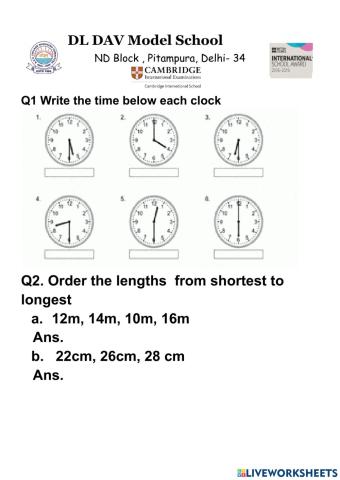 Maths Time worksheet