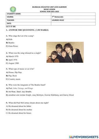 Let it be By Beatles song