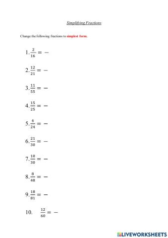 Simplifying fractions