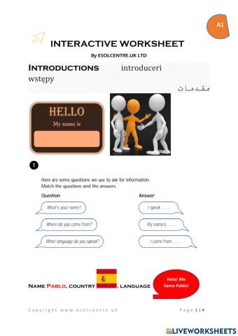 Introductions Instructions Food worksheet A1