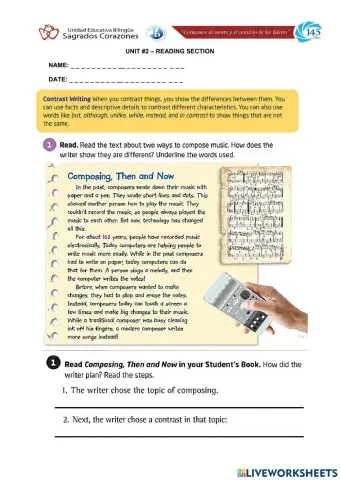 Compare and Contrast Writing Section
