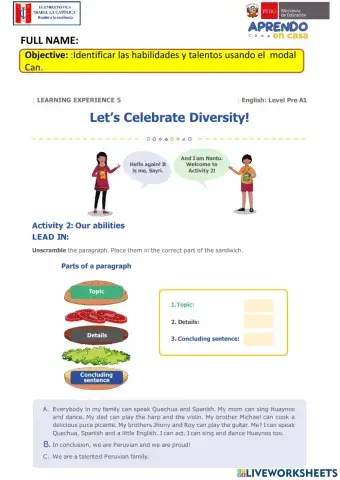 My talented Family- activity 2