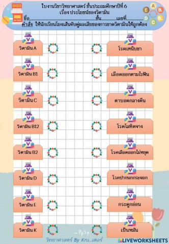 ใบงานวิทยาศาสตร์ ประโยชน์วิตามิน