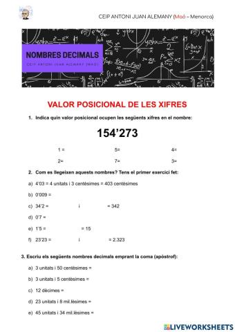 Decimals : valor posicional de les xifres