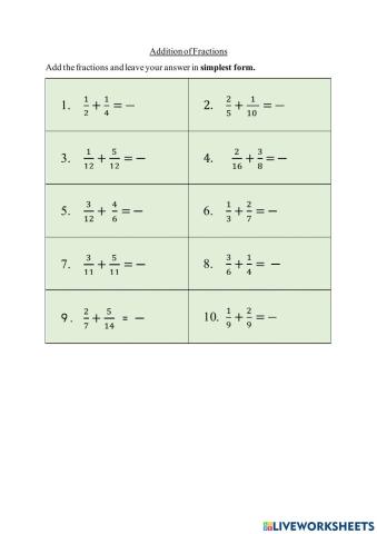 Addition of Fractions