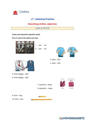 Adjectives for clothes and objects