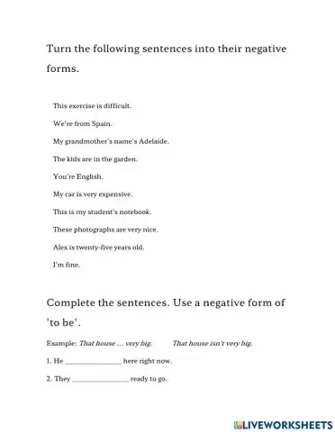 grammar practice. negatives