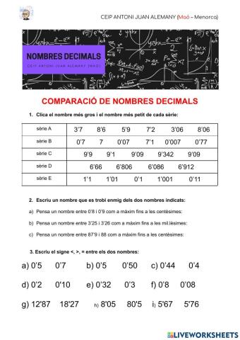 Comparació decimals