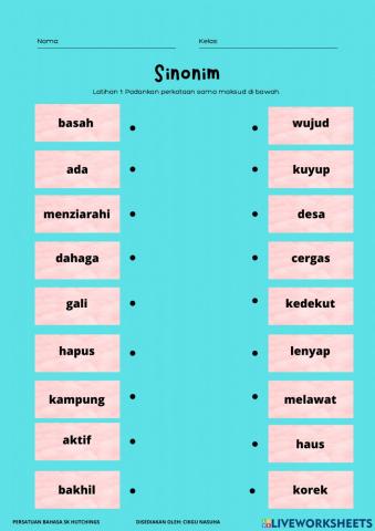 PERSATUAN BAHASA:PERKATAAN SINONIM