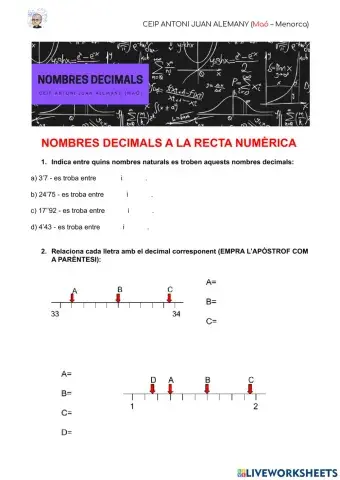 Decimals a la recta numèrica