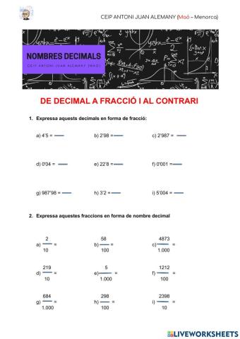Passar de fracció a decimal i al contrari