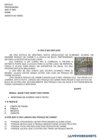 Fábula- O CÃO E SEU REFLEXO