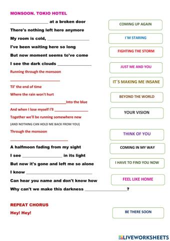 Song: Monsoon by Tokio Hotel