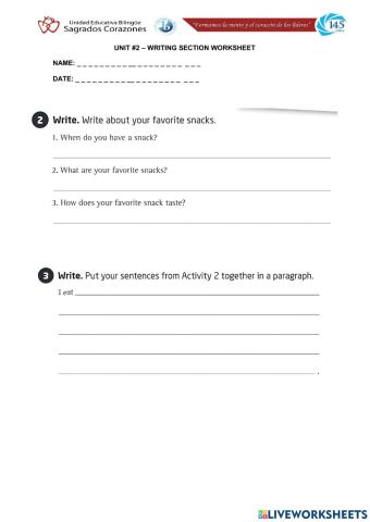 Snacks Writing Section