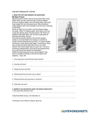 Test unit 7 achievers a2